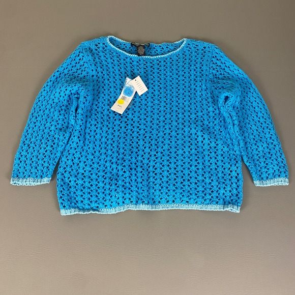 Norton McNaughton Open Crochet‎ Knit Sweater PXL Petite Turquoise Blue New NWT - Picture 1 of 12